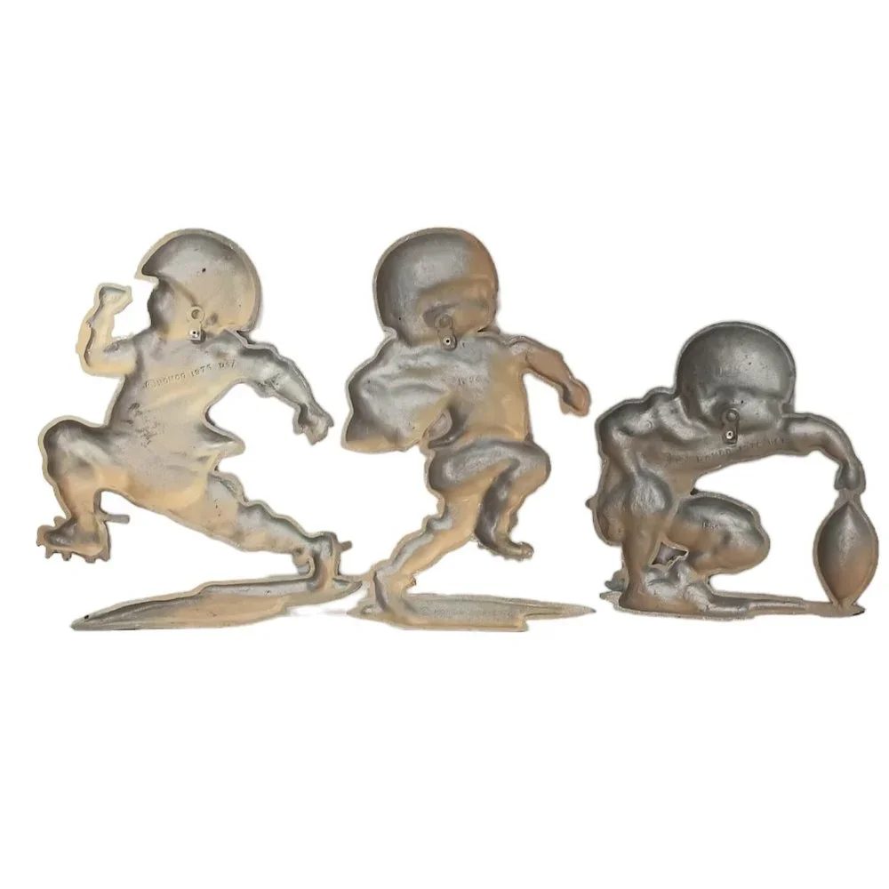 Vintage Metal Football Player Plaques Set of Three 1976 Homco